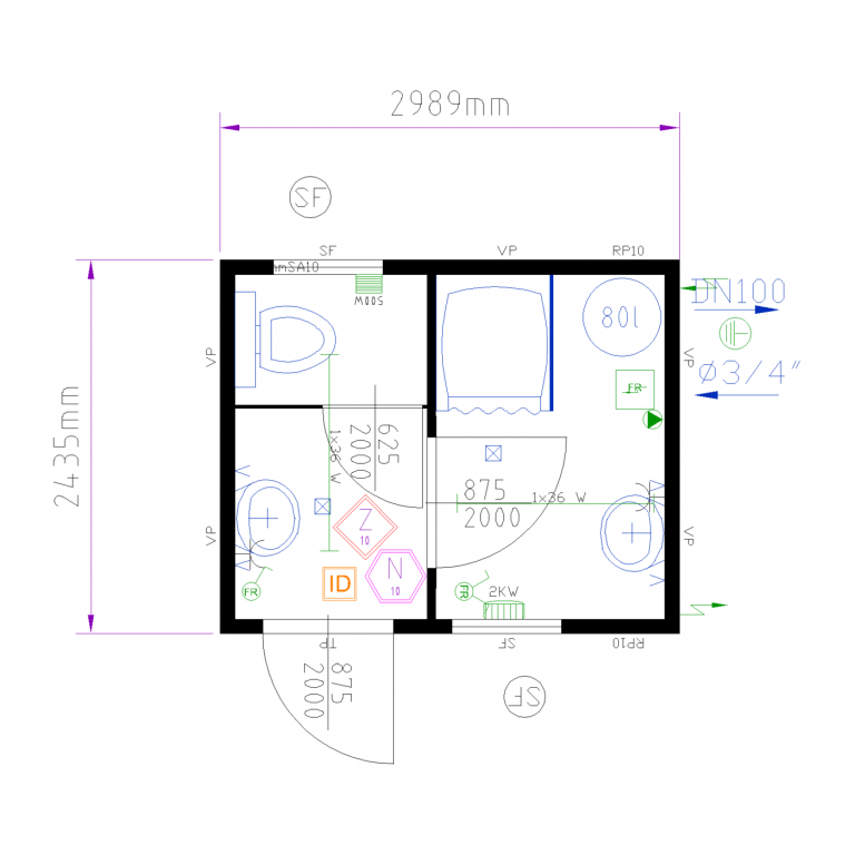 plan container sanitaire avec douche